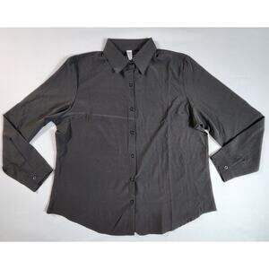 Button Down Shirt Stretchy Long Sleeve Formal Casual Blouse Womens Size XL Black